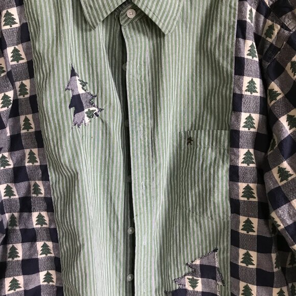 Mixed Print Button-Down Top, Size M-L: Upcycled Spliced Holiday Winter Shirt - Picture 9 of 13